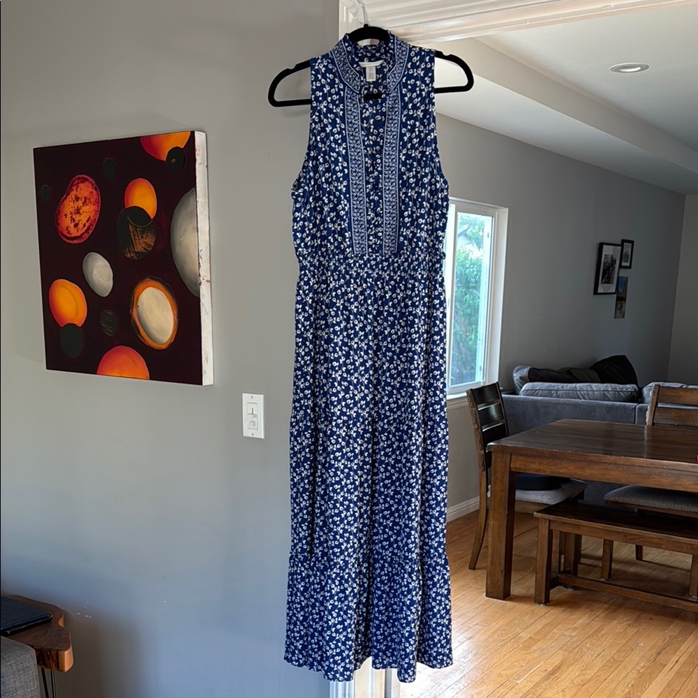 Blue Floral Sleeveless Maxi Dress
